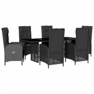vidaXL Ensemble à manger de jardin coussins 7Pièces Noir Résine tressée