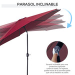 Parasol en métal rond polyester 180g/m² manivelle inclinable Ø 3 x 2 45 m bordeaux