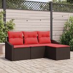 vidaXL Ensemble de Canapés avec coussin 4 Pièces Marron polyrotin