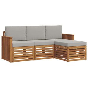 vidaXL Ensemble de canapés d'extérieur 4 pc Gris Naturel et Clair