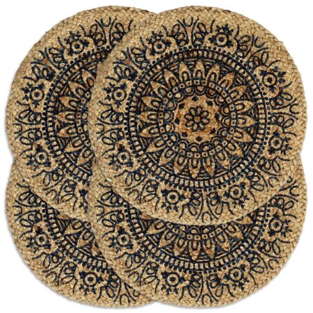 vidaXL Napperons 4 Pièces Bleu foncé 38 cm Rond Jute