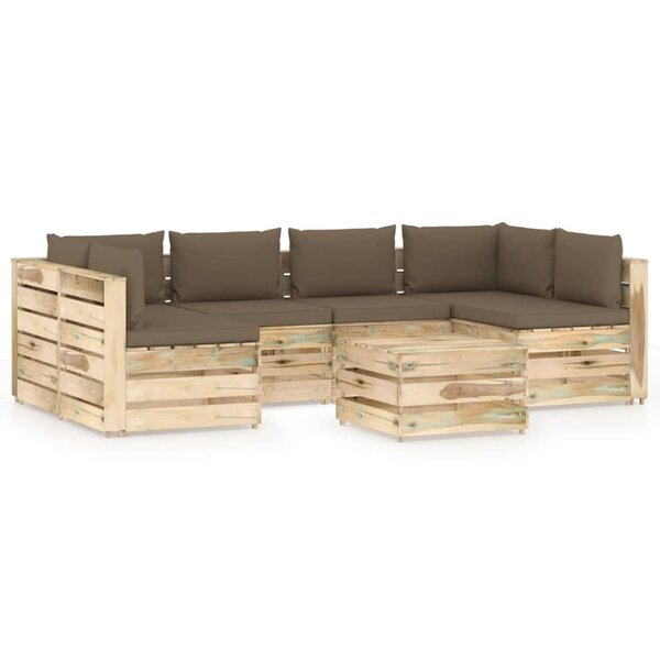 vidaXL Salon de jardin 7 Pièces avec coussins Bois imprégné de vert