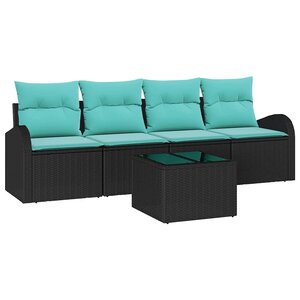 vidaXL Ensemble de canapé de jardin 5 Pièces Noir et turquoise polyrotin