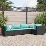 vidaXL Salon de jardin 5 Pièces avec coussins Noir Résine tressée