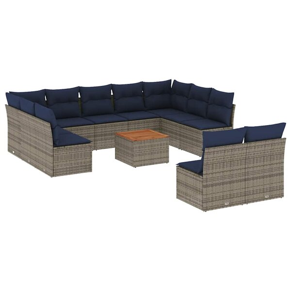 vidaXL Salon de jardin avec coussins 12 Pièces gris résine tressée