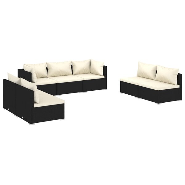 vidaXL Salon de jardin 7 Pièces avec coussins Résine tressée Noir
