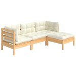 vidaXL Salon de jardin 4 Pièces avec coussins crème Bois de pin