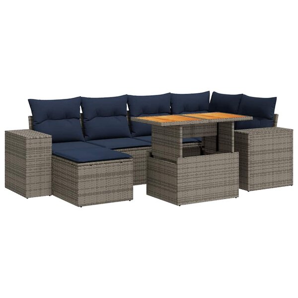 vidaXL Salon de jardin avec coussins 7 Pièces gris résine tressée