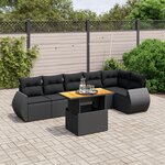 vidaXL Salon de jardin 7 Pièces avec coussins noir résine tressée