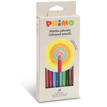Boite 36 crayons de couleurs mine 2 9mm laqué assortis primo