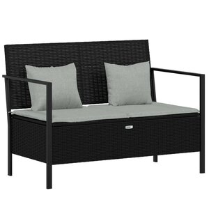 vidaXL Banc de Jardin à 2 Places avec Coussins Noir Résine Tressée