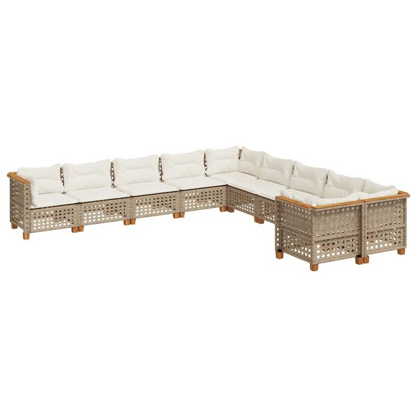 vidaXL Salon de jardin avec coussins 10 Pièces beige résine tressée