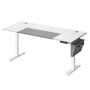 Bureau assis debout électrique 70 x 160 x (72-120) cm table réglable en hauteur mémoire 4 hauteurs pochette cadre en acier dessus épais blanc 12_0004549