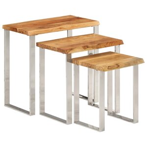 vidaXL Tables gigognes 3 Pièces avec bord vivant bois massif d'acacia