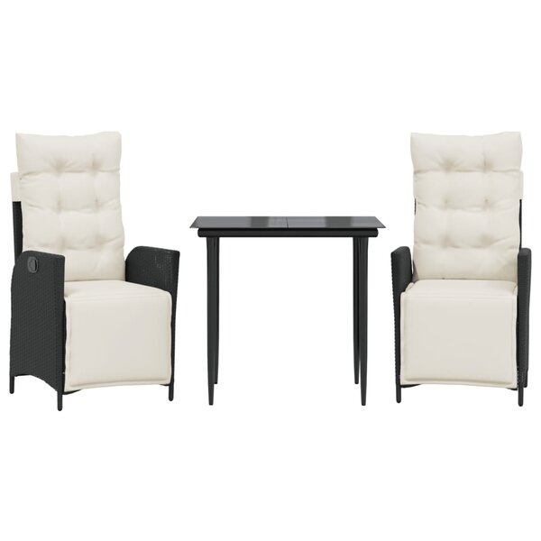vidaXL Ensemble à manger de jardin avec coussins 3 Pièces Noir