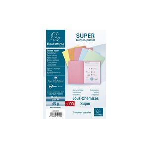 Paquet de 100 sous-chemises SUPER 60 22x31cm Assorties x 10 EXACOMPTA