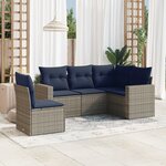 vidaXL Salon de jardin 5 Pièces avec coussins gris résine tressée