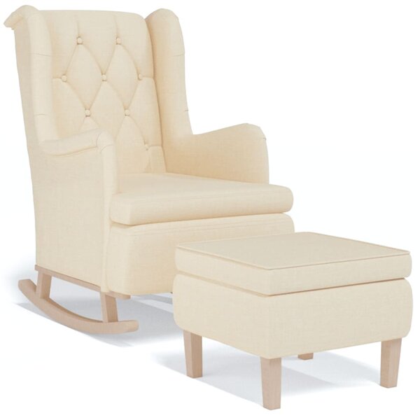 vidaXL Fauteuil avec pieds à bascule et tabouret Crème Tissu