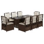 vidaXL Ensemble à manger de jardin et coussins 9 Pièces marron poly rotin