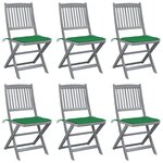 vidaXL Chaises pliables d'extérieur lot de 6 et coussins Bois d'acacia