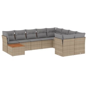vidaXL Salon de jardin et coussins 10 Pièces mélange beige résine tressée