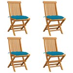 vidaXL Chaises de jardin avec coussins bleu clair lot de 4 Teck massif