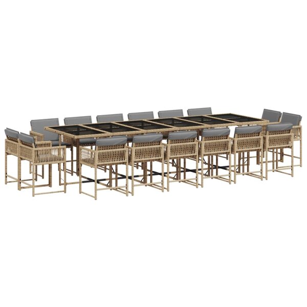 vidaXL Ensemble à manger de jardin et coussins 17 Pièces mélange beige