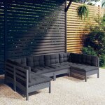 vidaXL Salon de jardin 6 Pièces avec coussins Gris Bois de pin massif