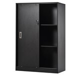 Armoire de bureau 2 portes coulissantes 80 x 40 x 120 cm sécurisée 2 étagères moderne épuré en panneau de particules noir 21_0002431