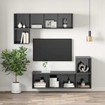 vidaXL Meuble TV mural Gris brillant 37x37x142 5 cm Bois d’ingénierie