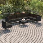 vidaXL Salon de jardin 9 Pièces avec coussins Résine tressée Noir