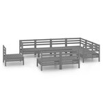 vidaXL Salon de jardin 9 Pièces Bois de pin massif Gris