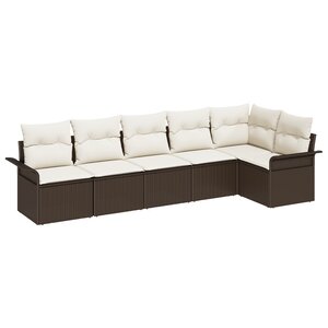 vidaXL Ensemble de canapés de jardin 6 pièces avec coussins Marron Poly Rotin