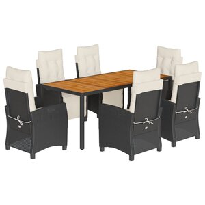 vidaXL Ensemble à manger de jardin coussins 7Pièces Noir Résine tressée