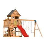 Tour Jack plateforme 2 balançoires table toboggan rouge