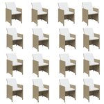 vidaXL Ensemble à manger de jardin et coussins 17 Pièces beige