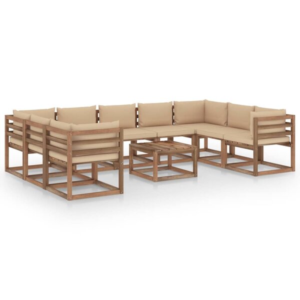 vidaXL Salon de jardin 10 Pièces avec coussins beige