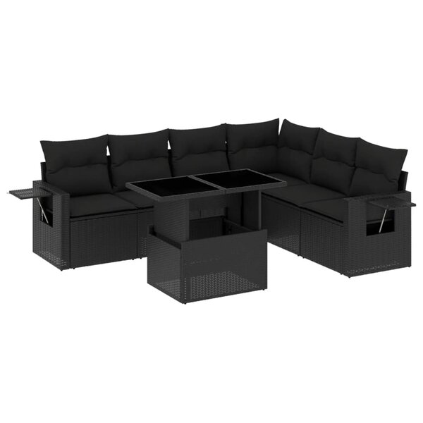vidaXL Salon de jardin 7 Pièces avec coussins noir résine tressée