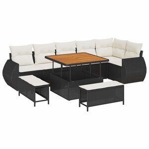 vidaXL Ensemble de canapé de jardin 9 Pièces Noir polyrotin