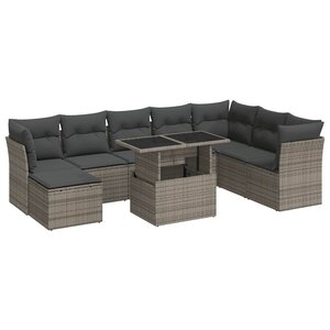 vidaXL Salon de jardin 9 Pièces avec coussins gris résine tressée