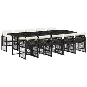 vidaXL Ensemble à manger de jardin 11 Pièces coussins noir résine tressée
