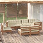 vidaXL Salon de jardin 8 Pièces avec coussins Marron miel Bois de pin