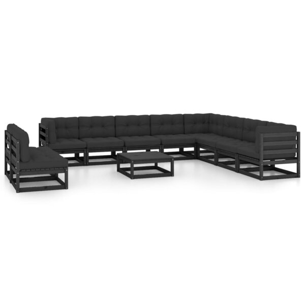 Salon de jardin meuble d'extérieur ensemble de mobilier 11 pièces avec coussins noir bois de pin massif 02_0015393