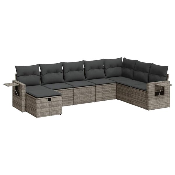 vidaXL Salon de jardin 8 Pièces avec coussins gris résine tressée