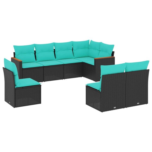 vidaXL Salon de jardin 8 Pièces avec coussins noir résine tressée