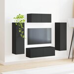 vidaXL Ensemble meuble TV Montage mural 3 Pièces Noir Bois d'ingénierie