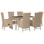 vidaXL Ensemble à manger de jardin et coussins 7 Pièces beige poly rotin