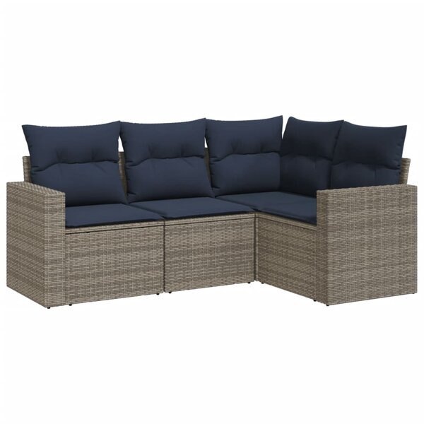 vidaXL Salon de jardin 4 Pièces avec coussins gris résine tressée