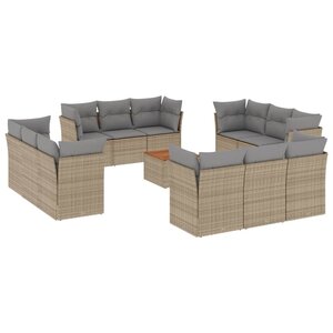 vidaXL Salon de jardin avec coussins 13 Pièces beige résine tressée