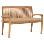 vidaXL Banc de jardin empilable et coussin 128 5cm Bois de teck massif